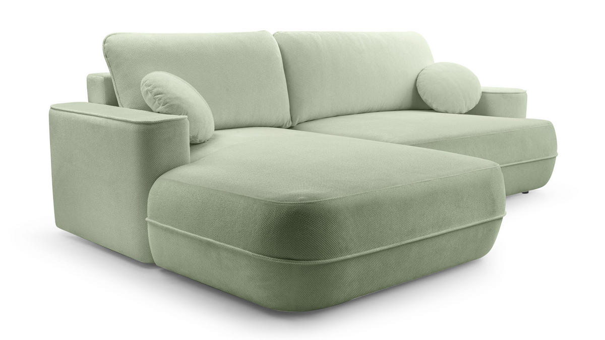 ECKCOUCH L Form Peoni Salbeigrün 267/168/87 cm mit Schlaffunktion L - Pastellgrün/Schwarz, Kunststoff/Textil (168/267cm) - AX Living