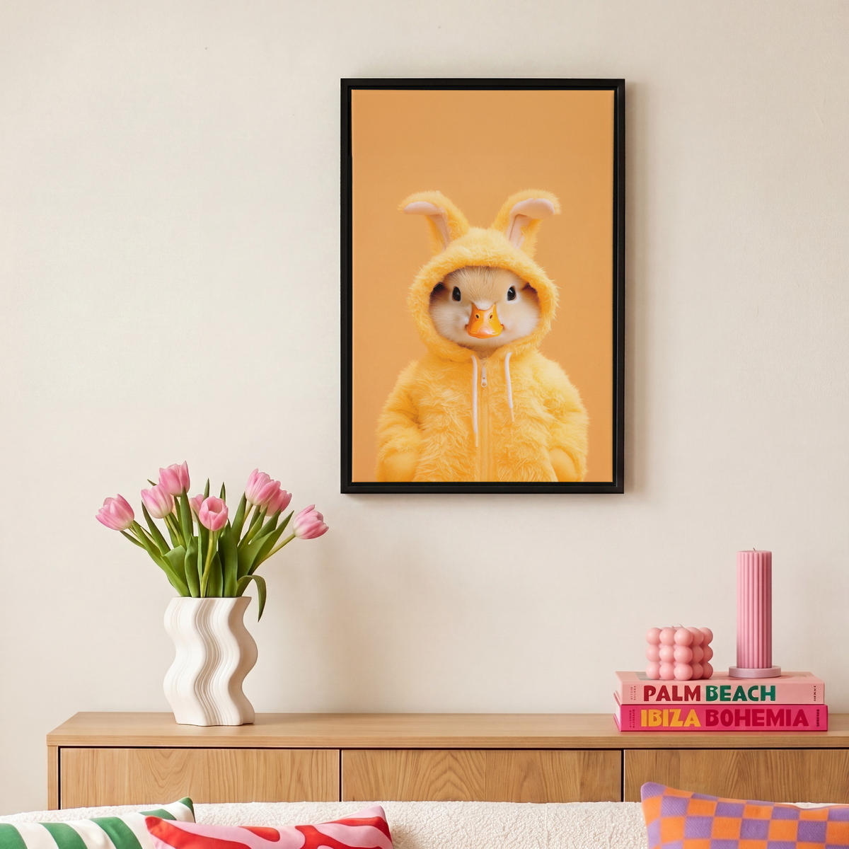 LEINWAND Bilder mit Rahmen - Osterhase - Kostüm - Ente - 20x30 - Gelb, Textil (20/30cm) - MuchoWow