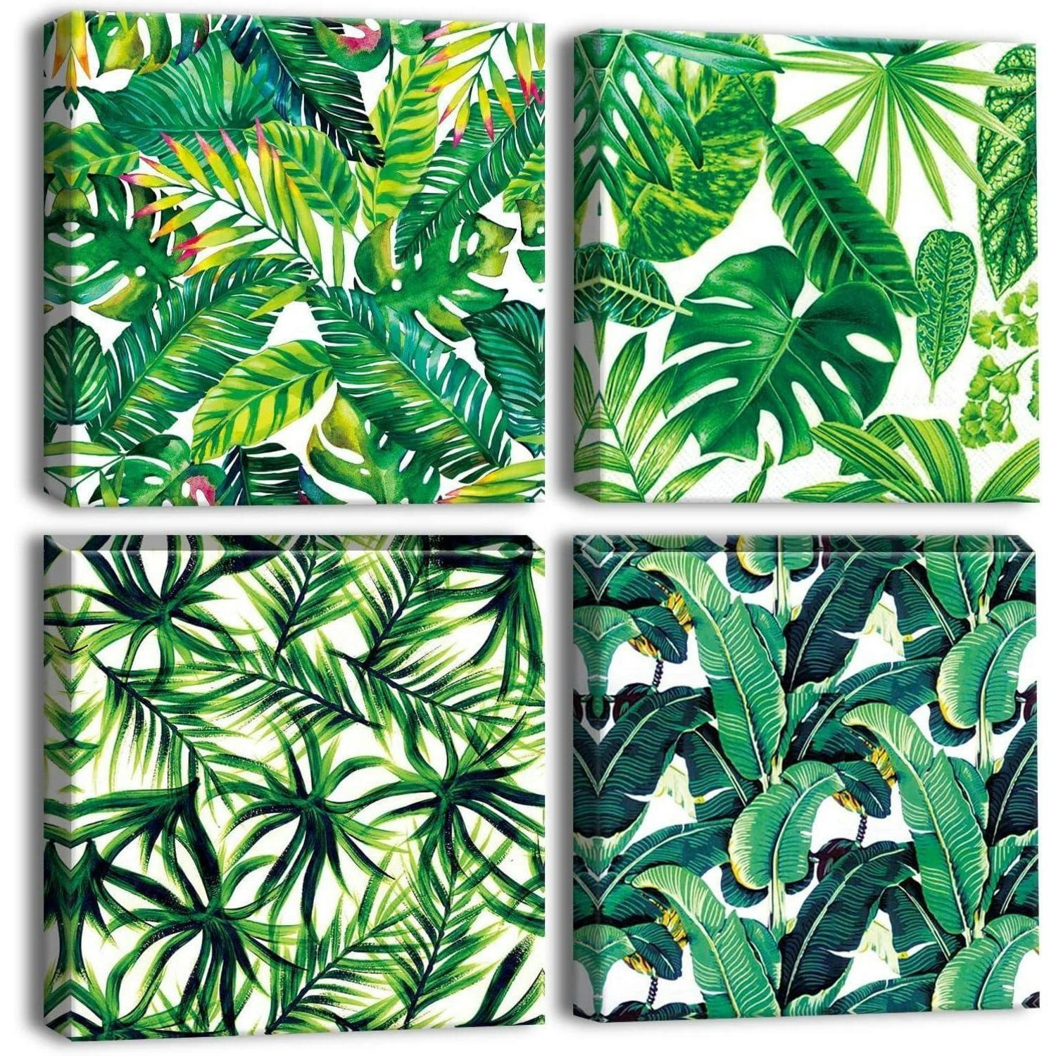 LEINWANDBILD 4-teiliges Set Tropische Blätter 30 x 30 cm - Grün, Textil (30/0.5cm)