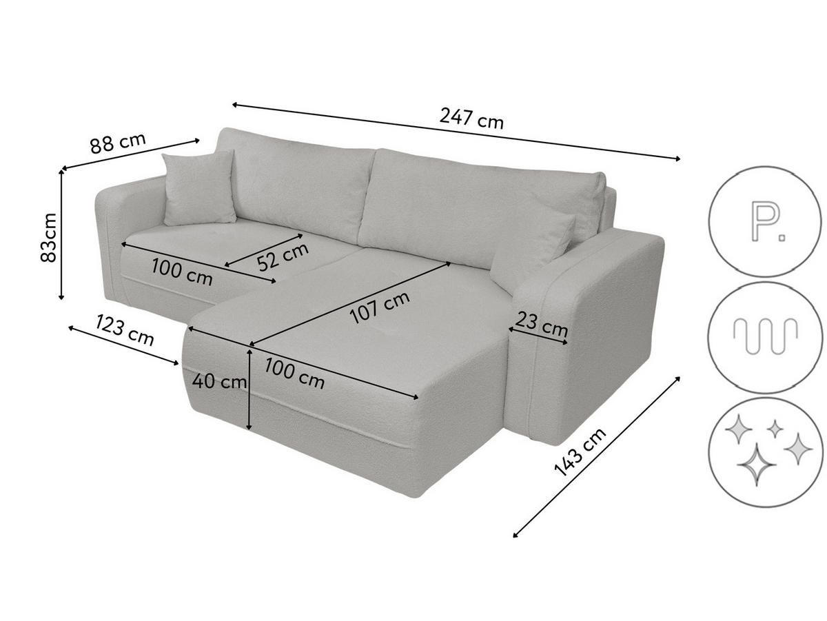 ECKSOFA Oreo L-Form Mit Bettkasten Und Schlaffunktion Quelle-Stoff Grau Rechts - Grau, Holz (247/143cm) - Kaiser Möbel