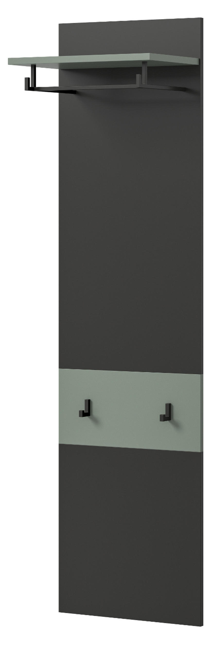 GARDEROBENPANEEL Grau und Salbei, Wandgarderobe 45 x 165 cm, Cooper - Dunkelgrau/Salbeigrün, Holzwerkstoff (45/165/29cm) - Inn.Furn