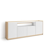 SIDEBOARD, Highboard, Weiß und Eiche Soft, 207/37/80cm - Weiß, Holzwerkstoff (207/80/37cm) - Skraut Home