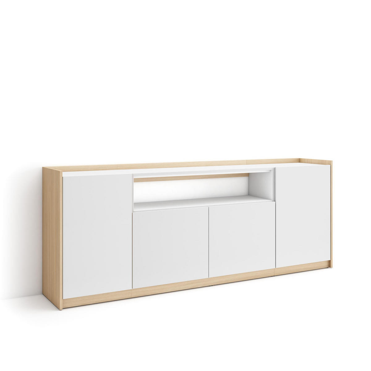 SIDEBOARD, Highboard, Weiß und Eiche Soft, 207/37/80cm - Weiß, Holzwerkstoff (207/80/37cm) - Skraut Home