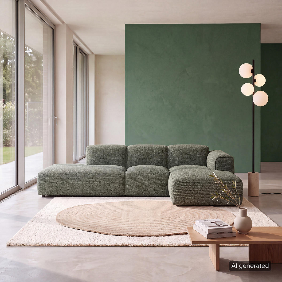 ECKSOFA mit Chaiselongue - Schwarz/Grün, Kunststoff/Textil (290/173cm) - home24