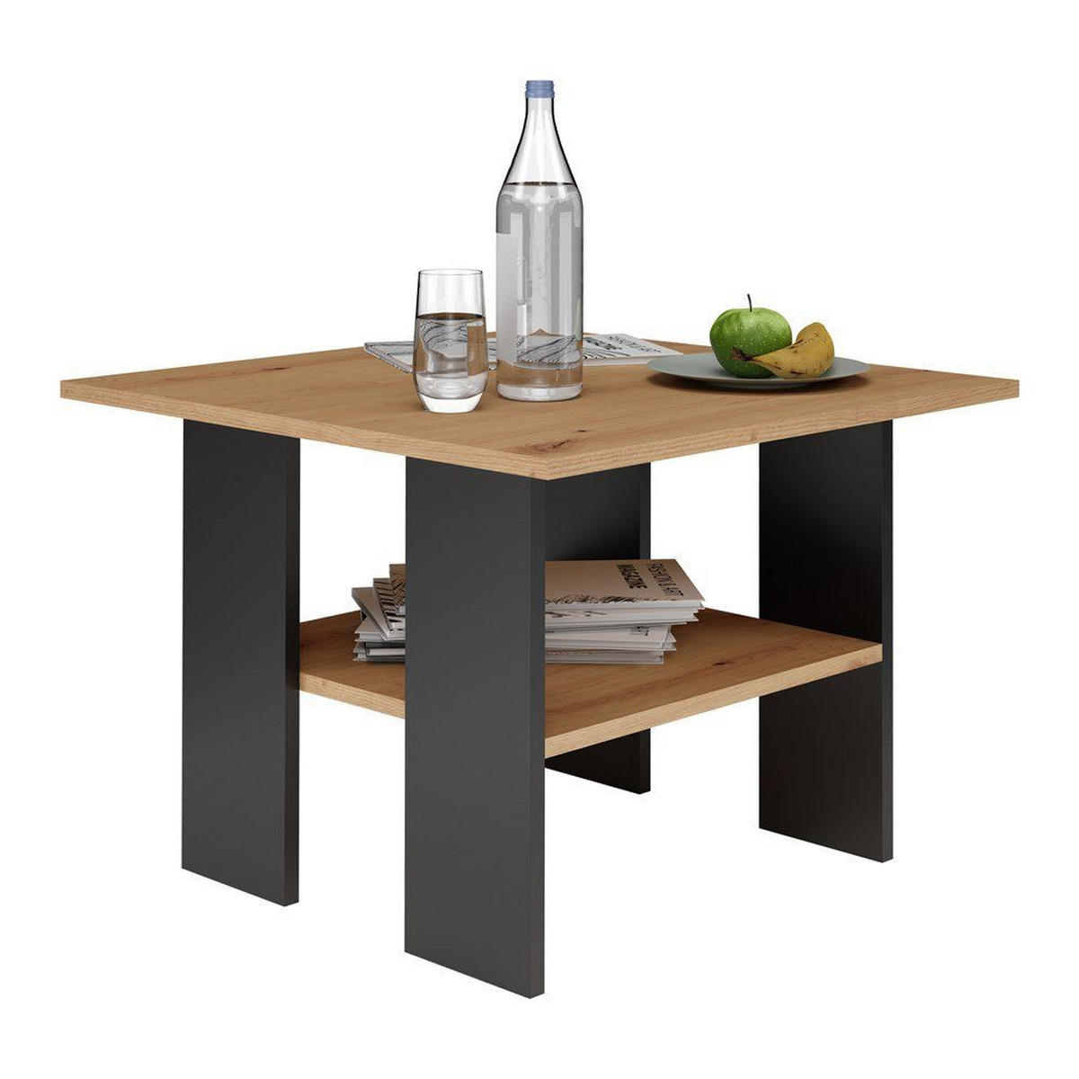 COUCHTISCH MODERNA Spanplatte Artisan Eiche/Mattschwarz 60x60x45 cm - Eiche Artisan, Holzwerkstoff (60/60/45cm)