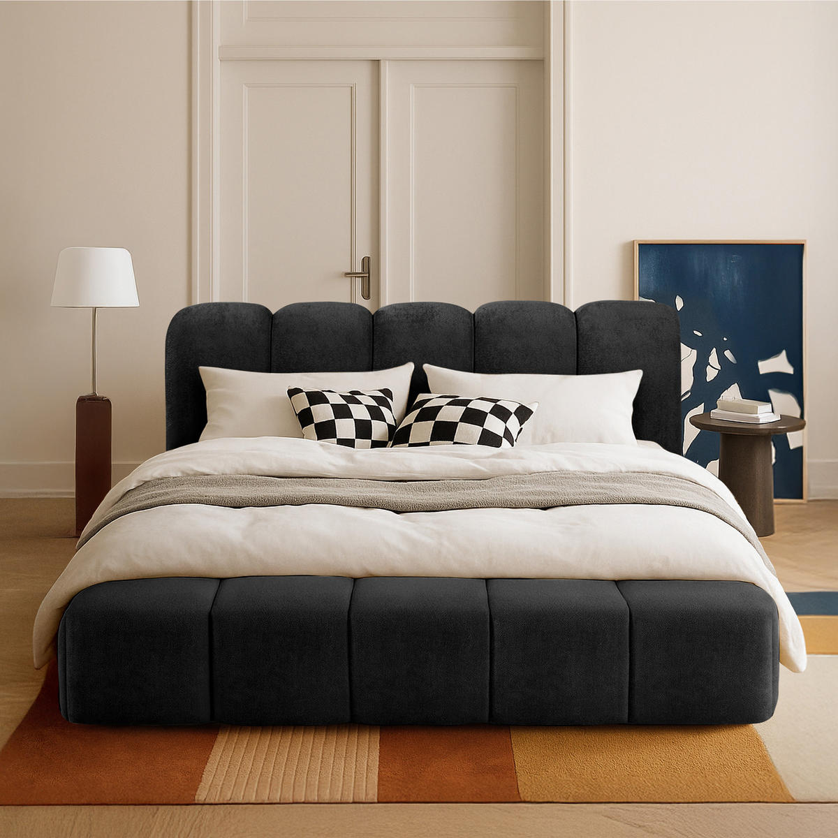 POLSTERBETT MERIDE Chenille, Anthrazit - Anthrazit/Schwarz, Holz/Textil (200/200cm) - KONSIMO®