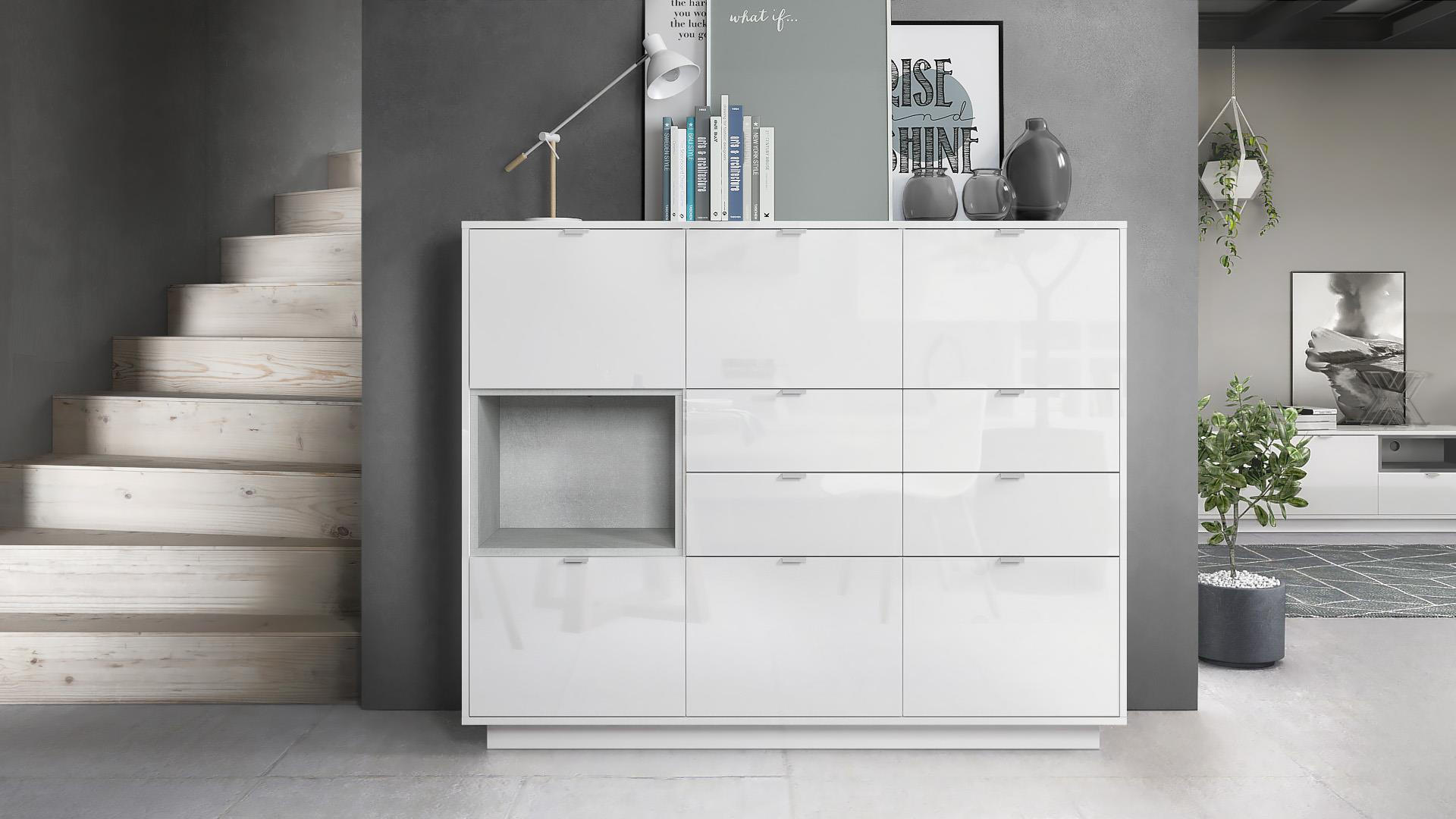 HIGHBOARD Metro Einsatz in Beton Oxid Optik - Hellgrau, Holzwerkstoff (153/123/38cm) - Vladon