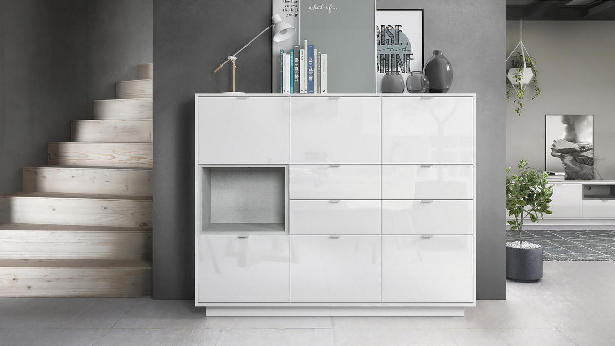 HIGHBOARD Metro Einsatz in Beton Oxid Optik - Hellgrau, Holzwerkstoff (153/123/38cm) - Vladon