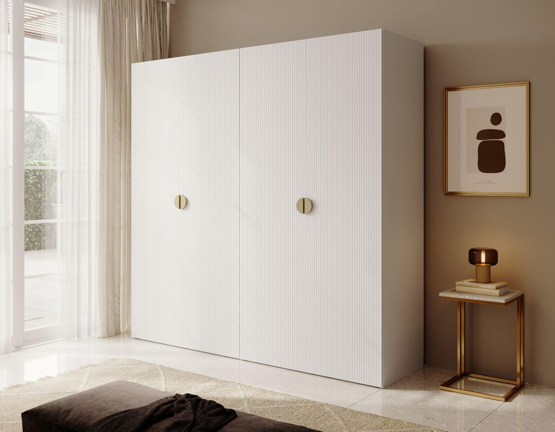 KLEIDERSCHRANK Moonir Weiß 200 cm - Goldfarben/Weiß, Holzwerkstoff/Metall (200/200.5/57cm) - Selsey