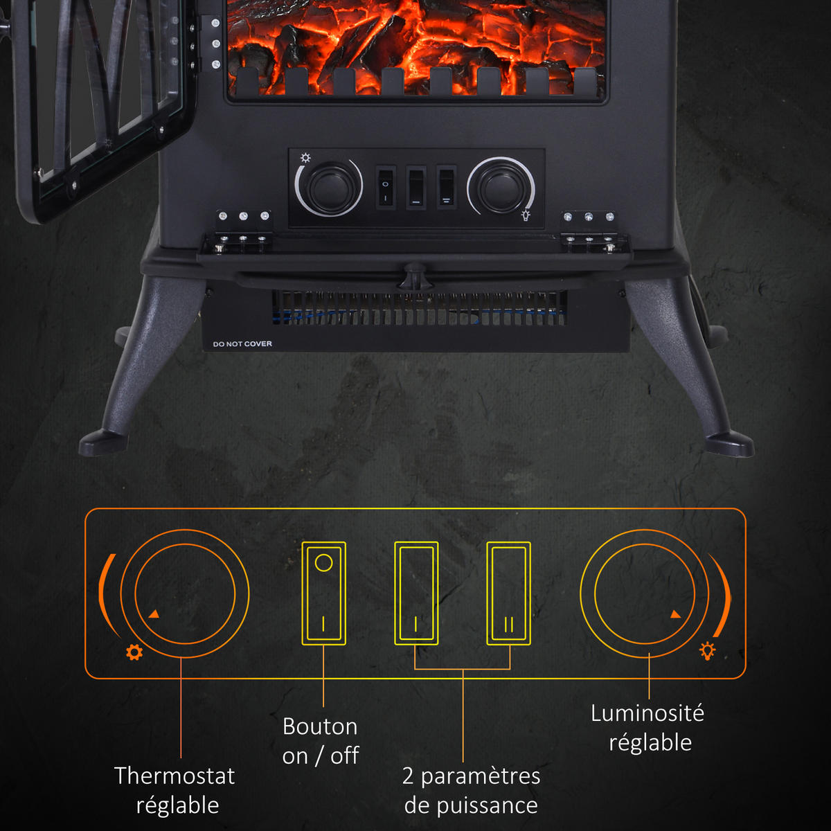 ELEKTROKAMIN DE-16999 Tragbar mit LED-Flammeneffekt Schwarz - Schwarz, Metall (285/54/45cm) - ComfortXL