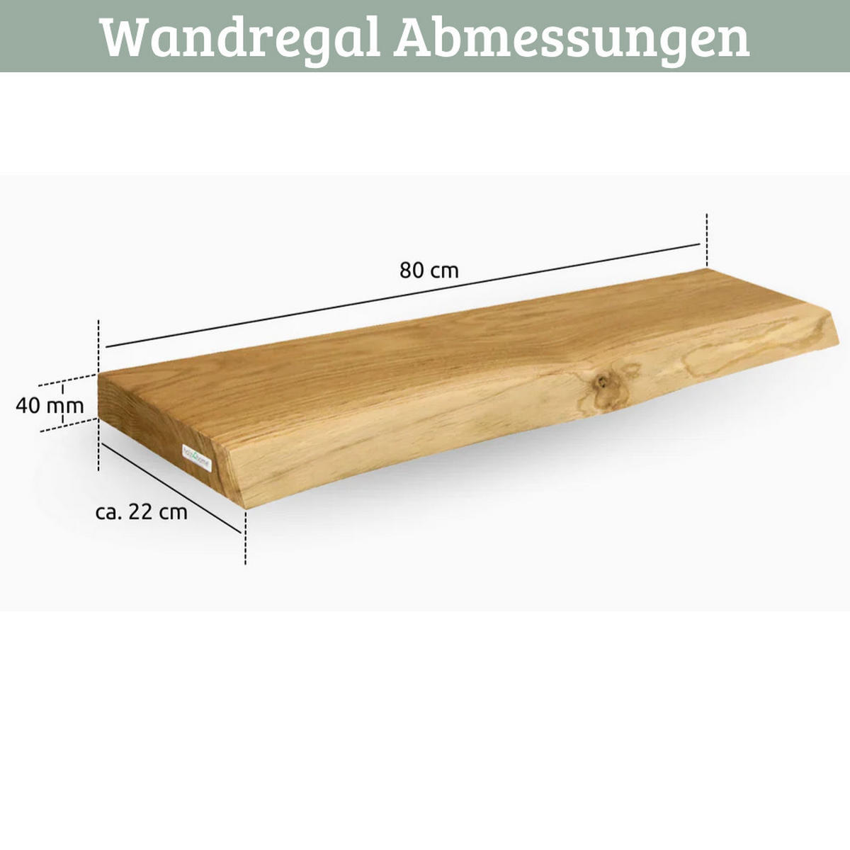 WANDREGAL Holz schwebend KYLO Eichenholz Massiv mit Baumkante 80x22x4 cm - Braun, Holz (80/4/22.2cm) - DELUKE