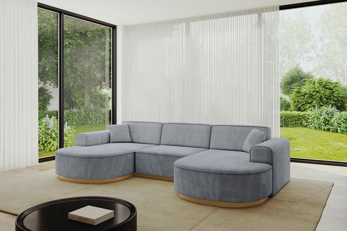 WOHNLANDSCHAFT MARI-U1-v2 - 303x171x83 cm Grau Velours - Grau, Holzwerkstoff/Textil (303/83/171cm) - ALTDECOR