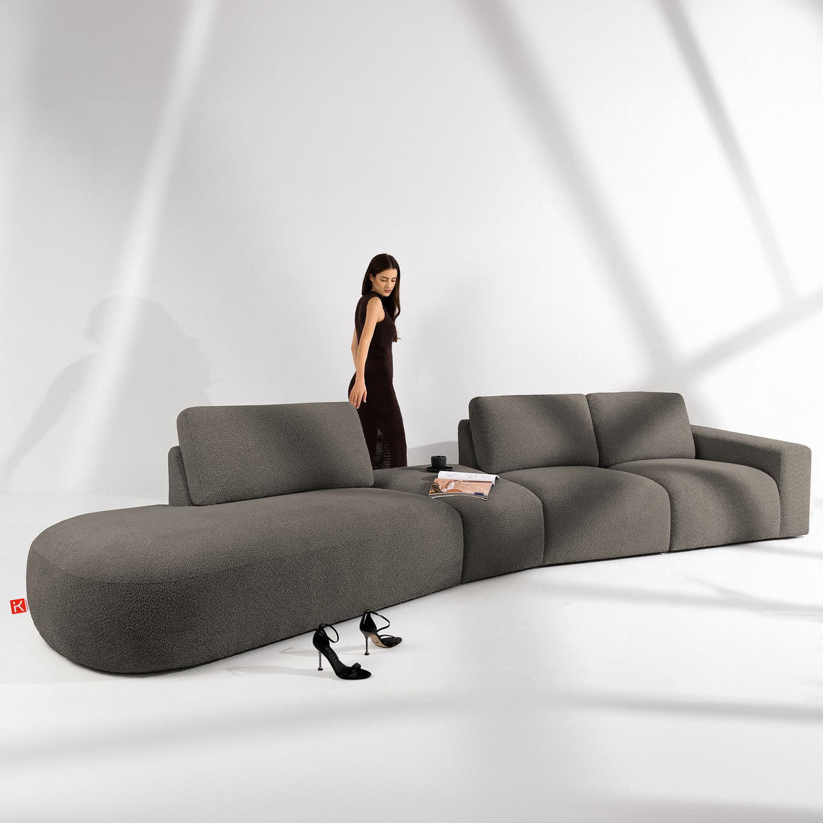 5-SITZER ECKSOFA ZUCCO Boucle links, Dunkelbraun - Dunkelbraun, Textil (430/84/105cm) - KONSIMO®