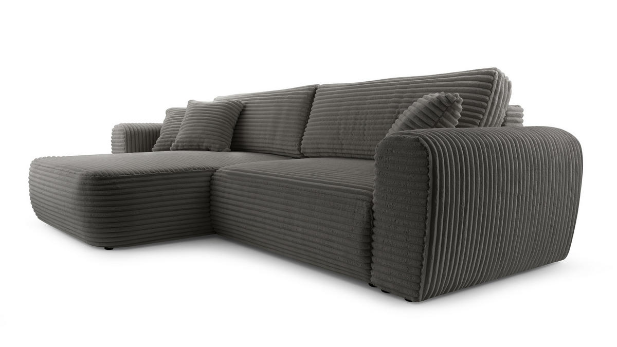 ECKSOFA VIVA Grau Kordstoff mit Schlaffunktion - Grau, Holz (297/169cm) - MASSENO
