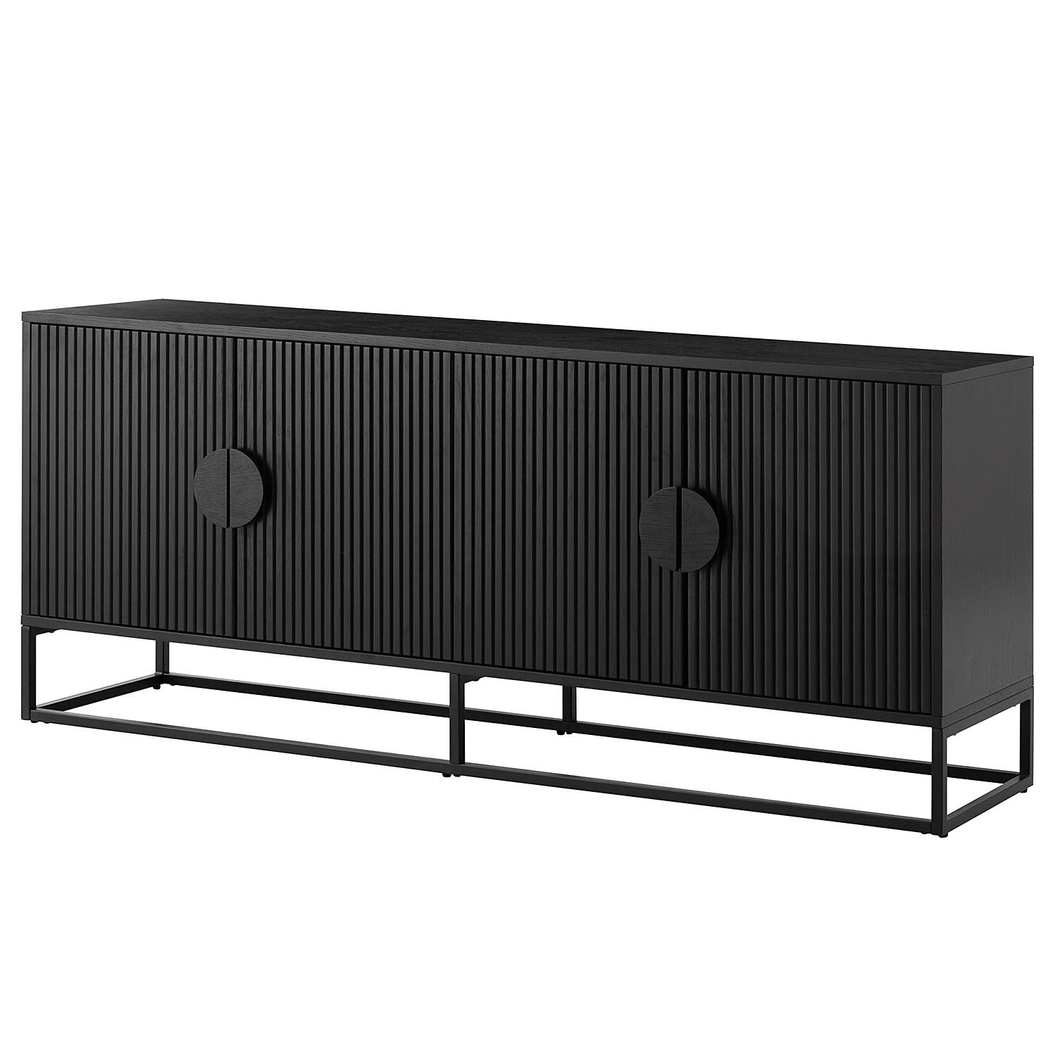 SIDEBOARD - MDF / Metall - Eiche - Eichefarben/Schwarz, Holzwerkstoff/Metall (180/75/40cm) - home24