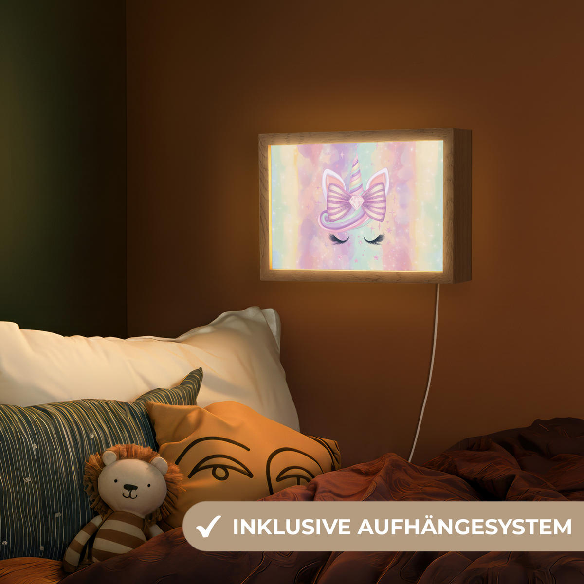 NACHTTISCHLAMPE Einhorn - Glitzer - Regenbogen - Pastell 30x20 cm - Hellrosa, Holzwerkstoff (8/30/20cm)