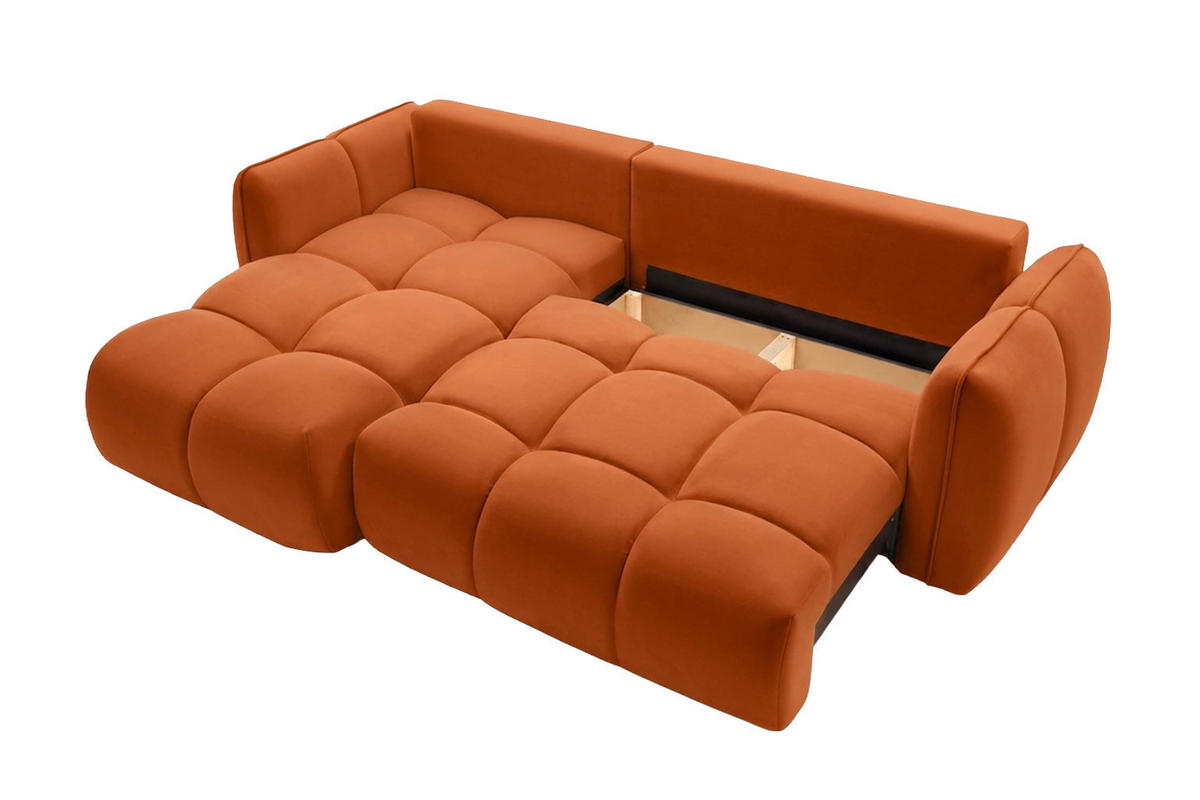 ECKSOFA L-Form Mit Schlaffunktion, Veloursstoff Bluvel, Zimtfarbe, Links, BELVEDER L - Orange, Holz (250/168cm) - Kaiser Möbel