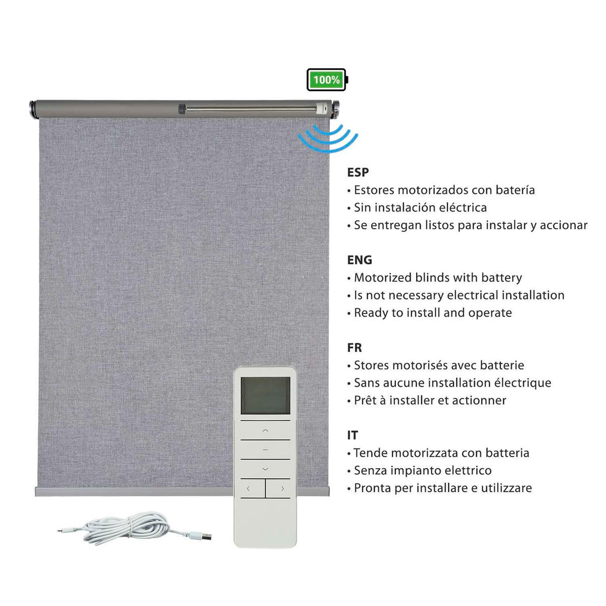 ROLLO motorisiert Silbergrau, 100 x 250 cm - Grau, Kunststoff (100/250cm) - STORESDECO