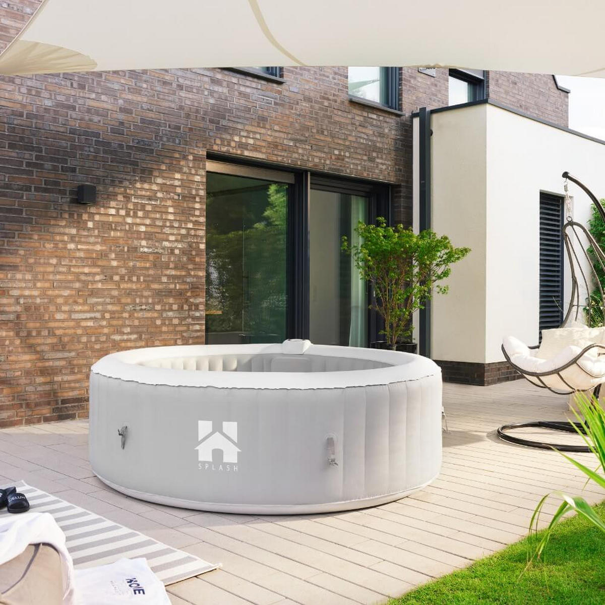 OUTDOOR Whirlpool aufblasbar SPLASH inkl. Abdeckung - Ø208 cm 6 Personen Uni Grau - Grau, Kunststoff (208/65/208cm) - Home Deluxe