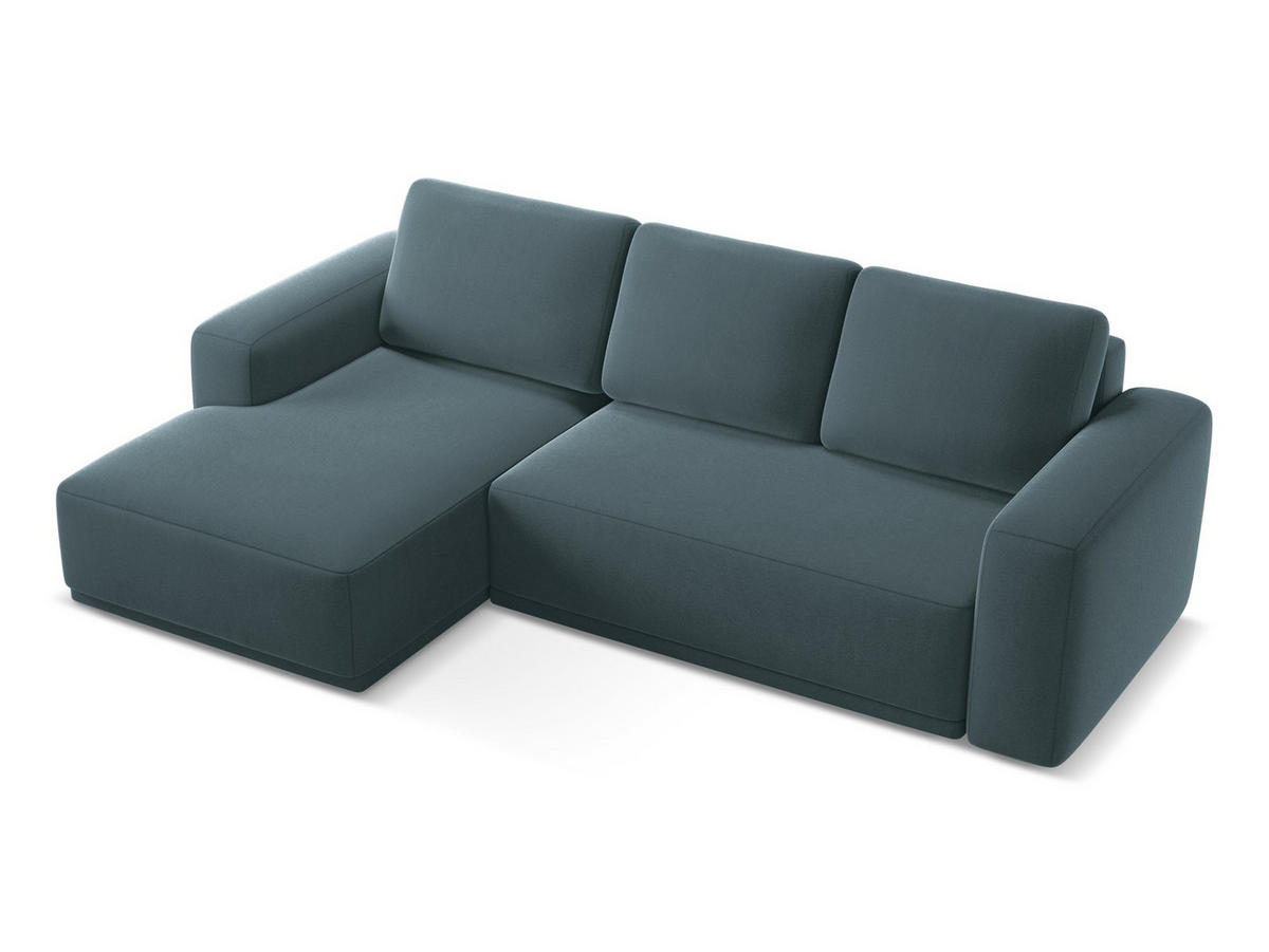 ECKSOFA mit Schlaffunktion Samt Stoff Blau - Blau/Petrol, Kunststoff/Textil (258/160cm) - Makamii