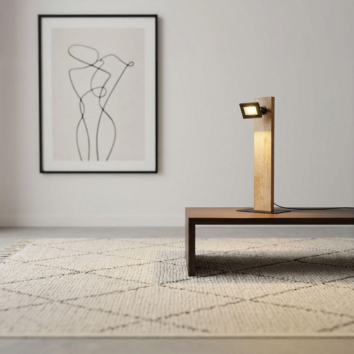 LED TISCHLEUCHTE Kunststoff Weiß - Braun, Holz (18/12/45cm) - Globo Lighting