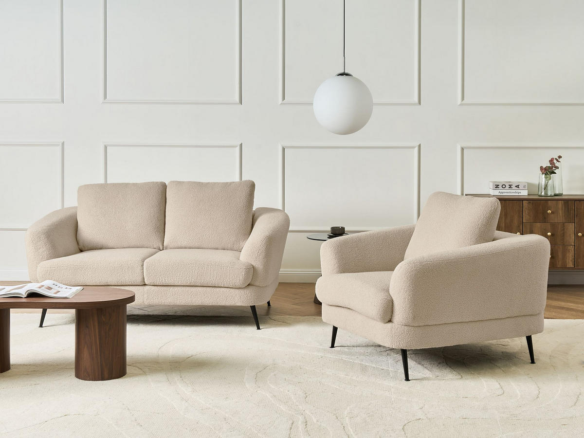 SADA POHOVEK 3-místná Bouclé Světle béžová Kjaer - černá/béžová, textil (155/100/100cm) - Beliani