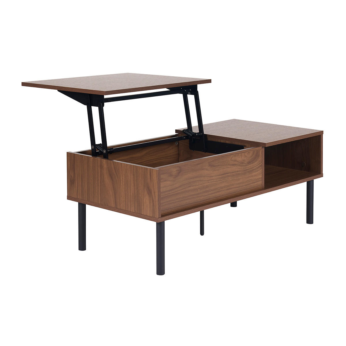 HOCHKLAPPBARER Couchtisch Dunkles Holz Metall B100 cm KANE - Walnussfarben, Holz (100/50/63.5cm) - Miliboo