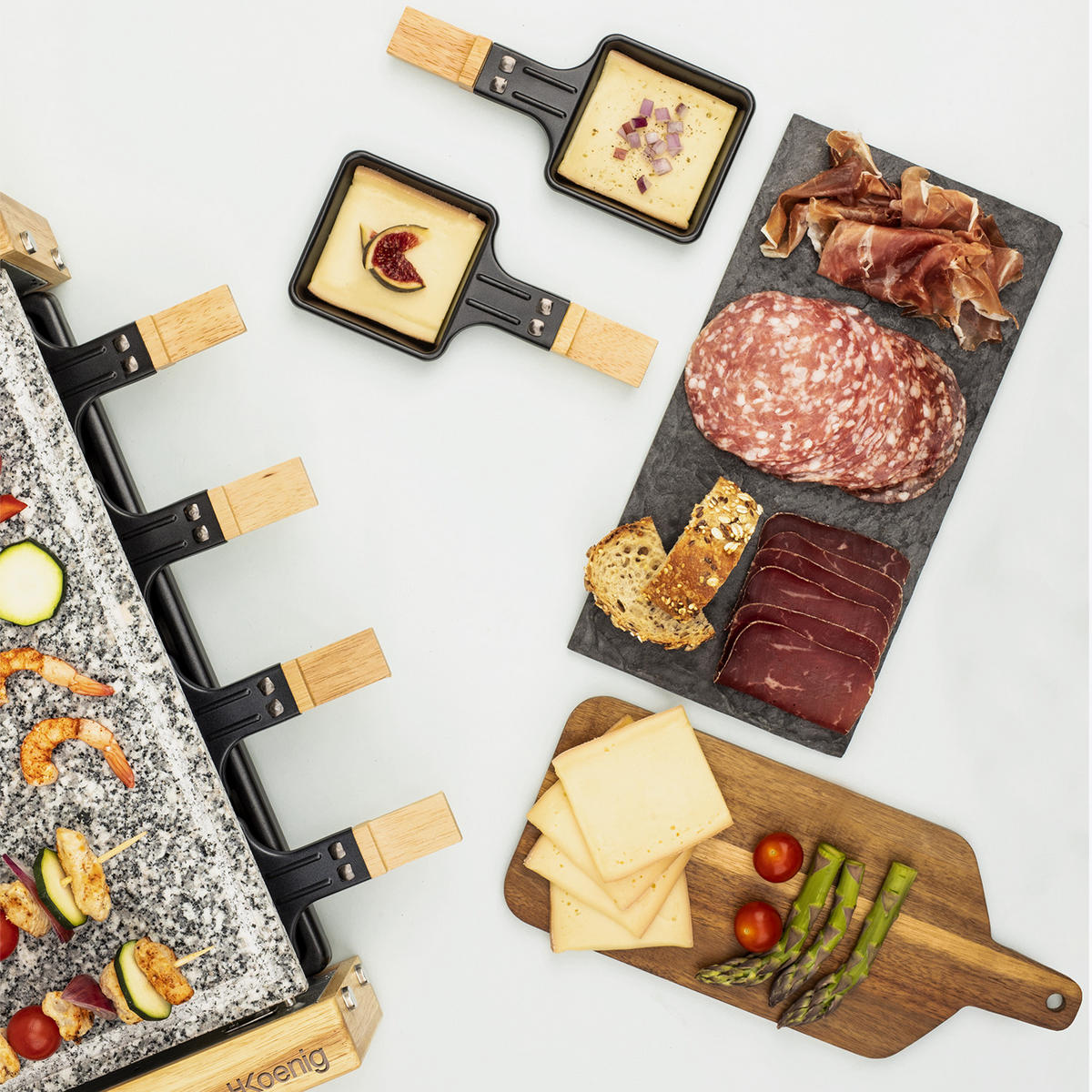 RACLETTE-GERÄT WOD8, Grau, für 8 Personen, Holzausführung, Naturstein - Zirbelkieferfarben, Holz (22.7/12.8/47.7cm) - HKoenig