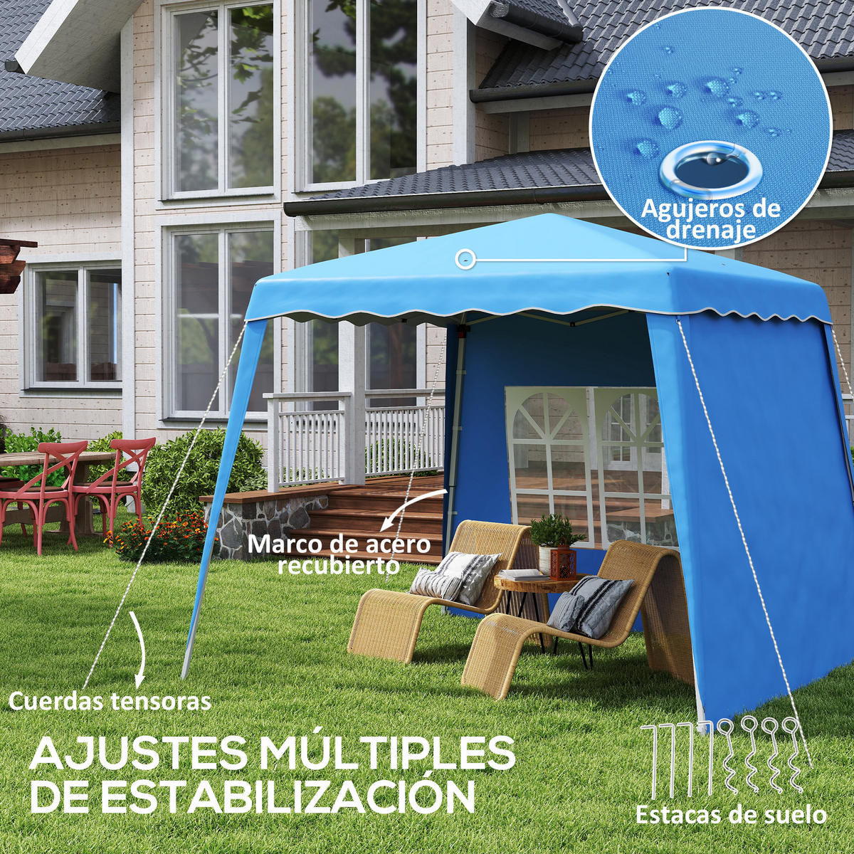 POP-UP-FALTZELT, 4×4m, zweifarbig - Dunkelblau, Textil (289/250/289cm) - Vallsero