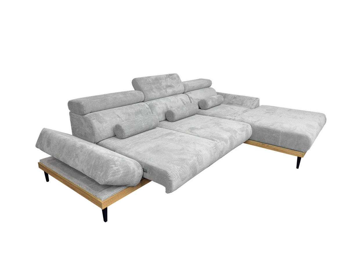 ECKSOFA MONTERO rechts, hellgrau, elektr. Sitztiefe & Kopfstützen - Hellgrau/Schwarz, Textil/Metall (316/205cm) - KS Home Concept