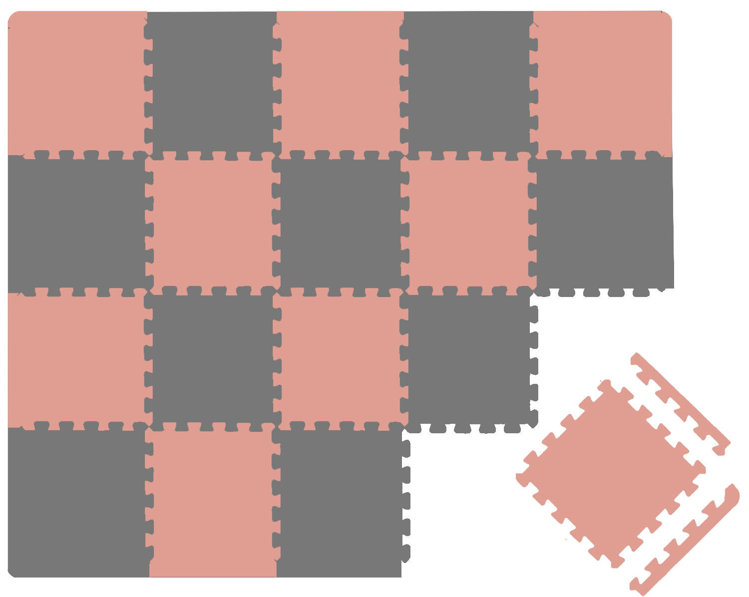 SPIELMATTE ab Null - 180/90/1 cm Puzzlematte mit Rand Terrakotta Grau - Rosa, Kunststoff (30/30cm) - Littletom