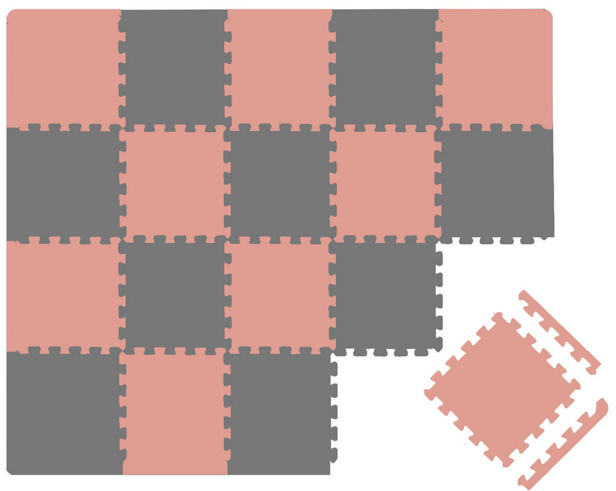 SPIELMATTE ab Null - 180/90/1 cm Puzzlematte mit Rand Terrakotta Grau - Rosa, Kunststoff (30/30cm) - Littletom