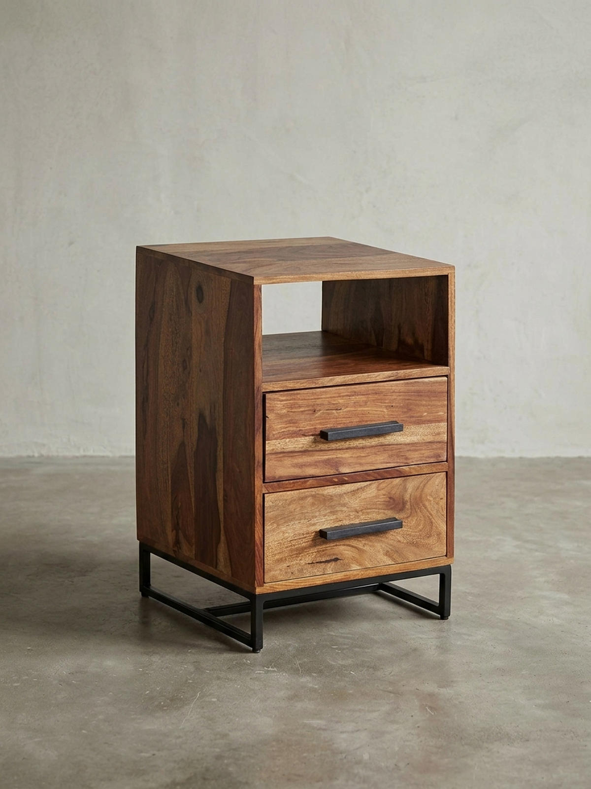 NACHTTISCH – Massivholz/Metall, Industrial-Stil, für Boxspringbett - Schwarz/Braun, Holz/Metall (40/66/35cm) - KADIMA DESIGN