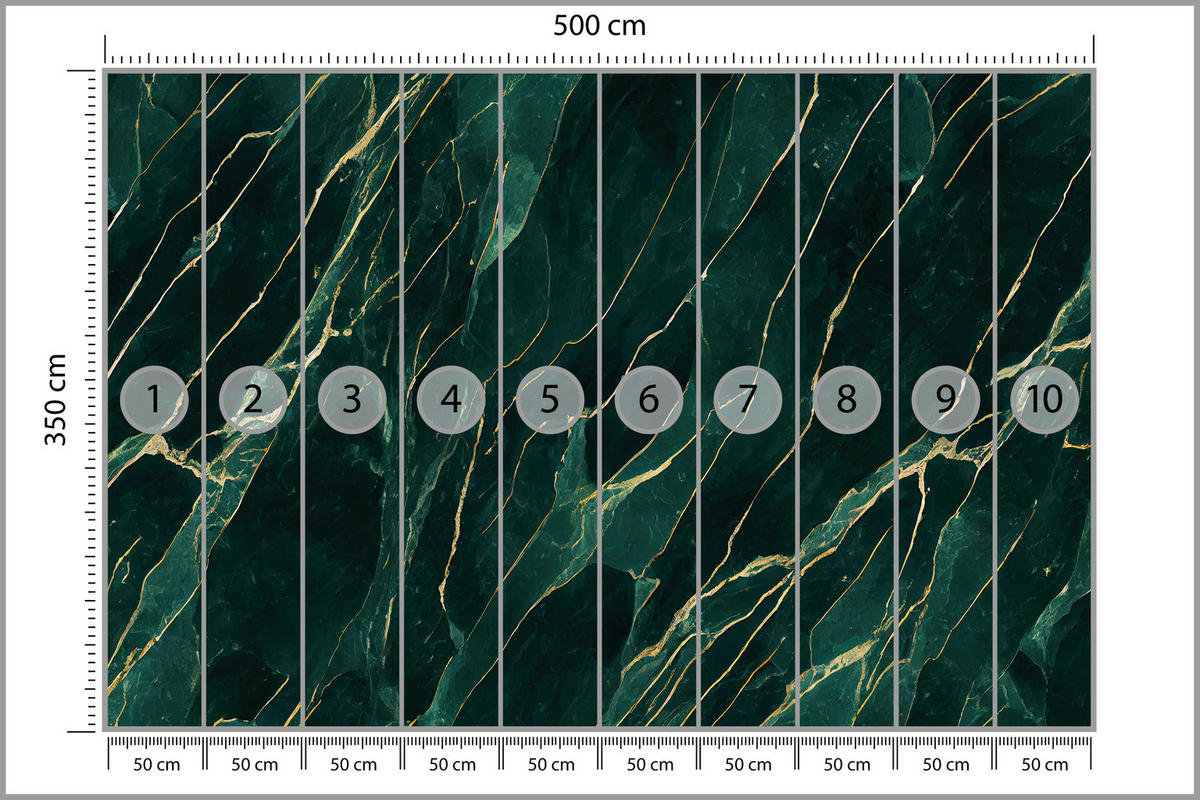 FOTOTAPETA Pre Obývaciu Izbu Elegantný Zelený Mramor Imitácia Zlata 500 x 350 cm - zelená/tyrkysová, papier (500/350cm) - Muralo