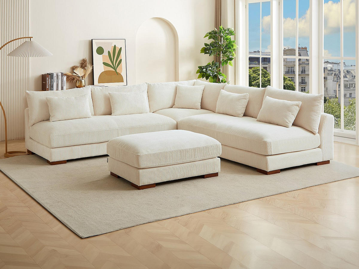 SOFA - 7 Personen - samt - beige Sperone - Beige, Holz/Textil (275/85/275cm) - Vente-Unique