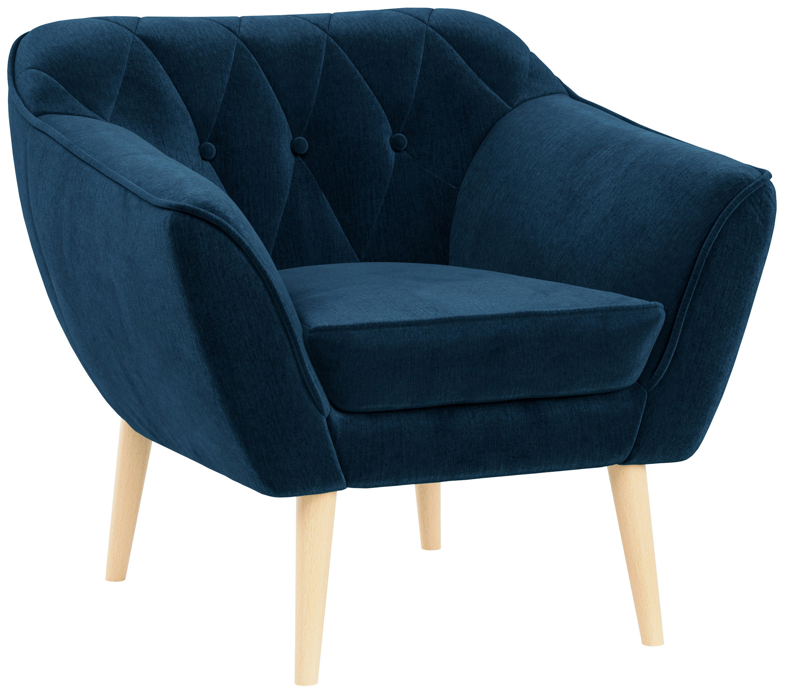 SESSEL Pirs 1 Sitzer Velvet Dunkelblau - Dunkelblau/Braun, Holz/Textil (80/75/74cm) - MKS