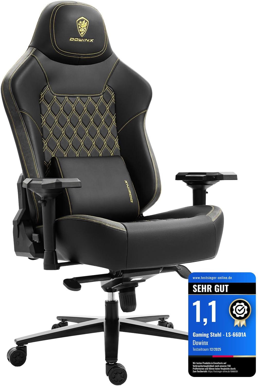 GAMING-STUHL & 4D Armlehnen, Höhenverstellbarer für Gamer/Esport - Schwarz, Leder (70/133/70cm)