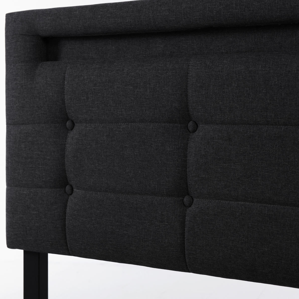 POLSTERBETT 90/200 cm Schwarz aus Leinen mit LED-Beleuchtung und 2 Schubladen - Schwarz, Textil (90/200cm) - OKMYHOME