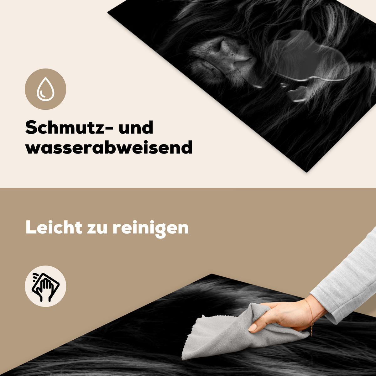 HERDABDECKPLATTE Schottischer Highlander - Kuh - Schwarz - Weiß - Tiere Induktionsmatte 83x51 cm - Schwarz, Kunststoff (83/51.5/0.2cm) - MuchoWow