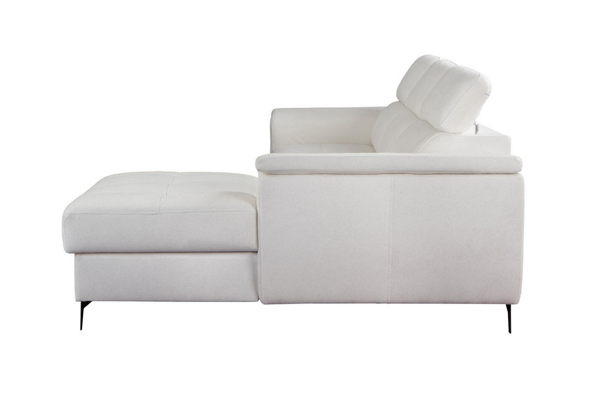 ECKSOFA VOLA Weiß Velours-Stoff mit Schlaffunktion - Weiß, Holz (270/175cm) - MASSENO