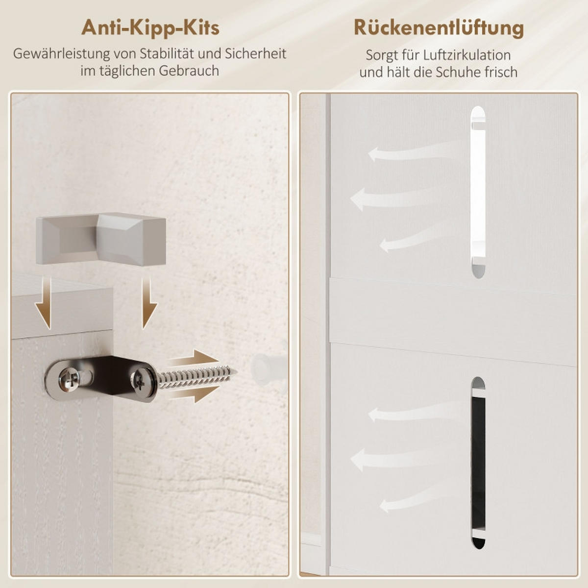 SCHUHSCHRANK DE-38033 72/34,5/103 cm mit Soft-Close-Scharnieren Weiß - Weiß, Holzwerkstoff (72/103/34.5cm) - ComfortXL