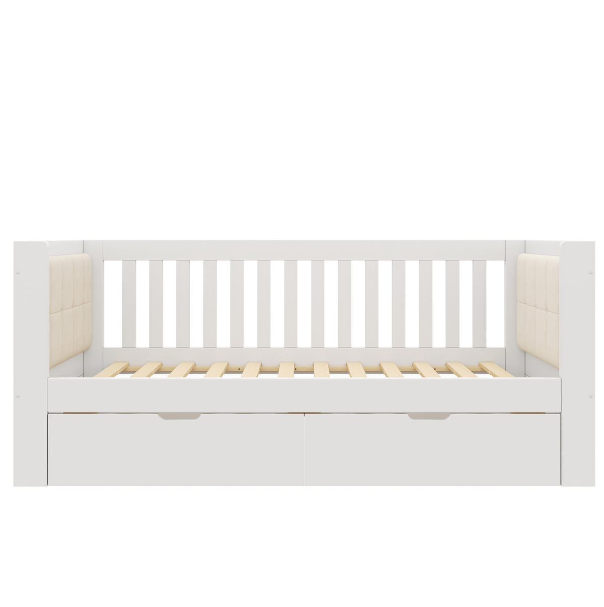 KOMFORT-POLSTERBETT 90/200 cm in Weiß mit 2 Schubladen und gepolsterter Rückenlehne - Weiß, Textil (90/200cm) - BEAOK