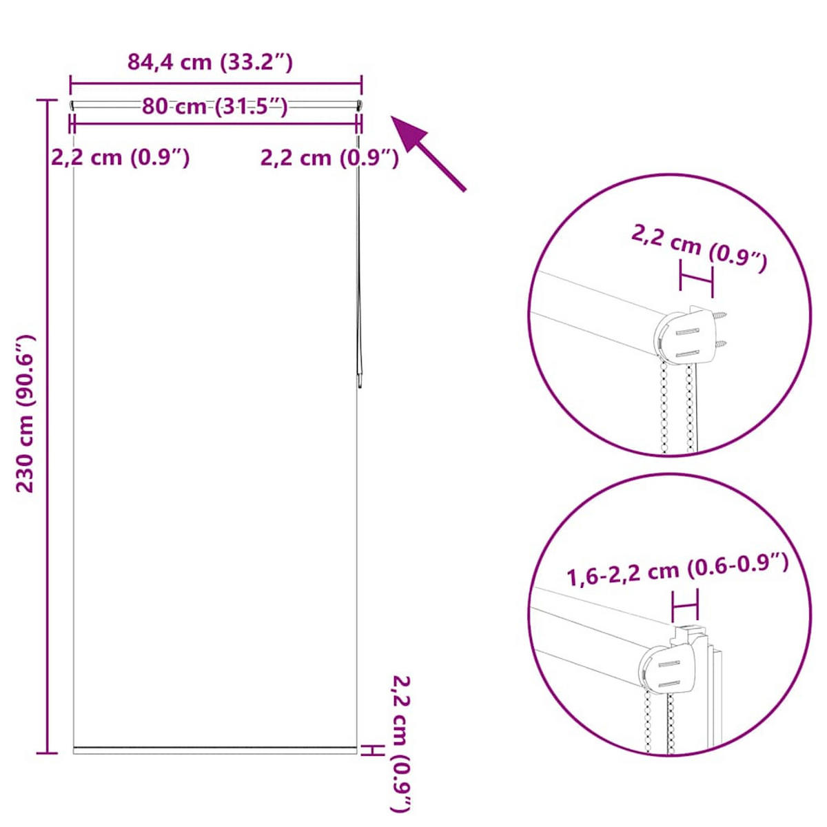 VERDUNKELUNGSROLLO 84,4/230 cm Stoffbreite 80 cm aus Polyester Grau - Grau, Textil (80/230cm) - vidaXL