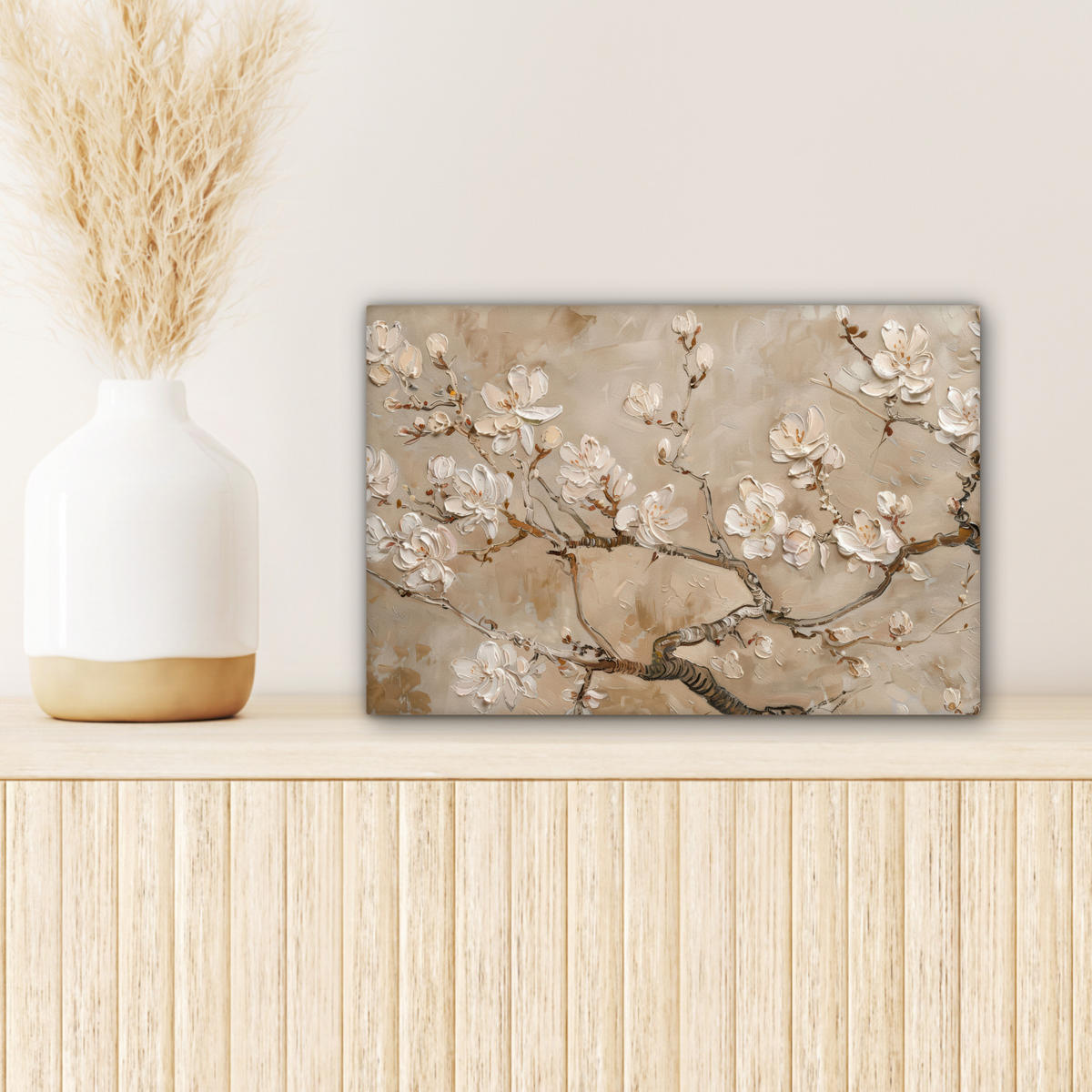 LEINWANDBILD - Blumen - Modern - Beige - Weiß - Blüte - 30x20 - Deko XXL - Beige, Textil (30/20cm) - MuchoWow