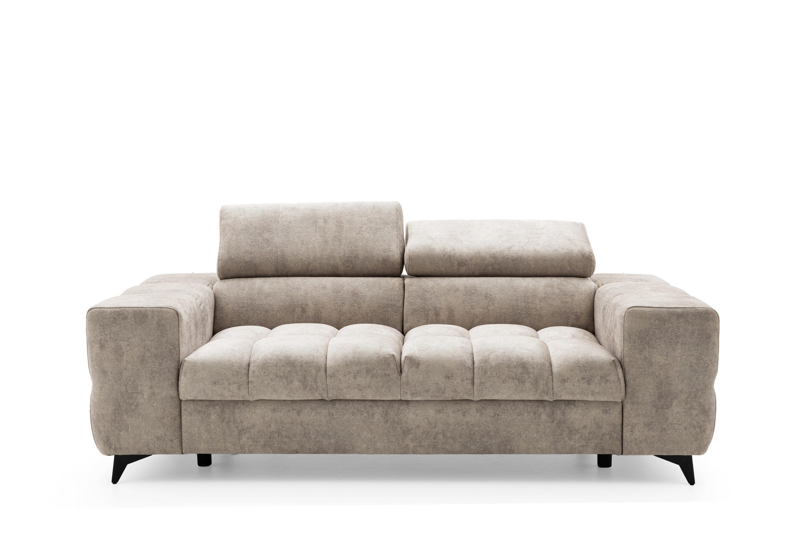 2-SITZER-SOFA PUDDING 209 cm Velours Beige - Beige/Schwarz, Holz/Textil (209/93/100cm) - Muffo