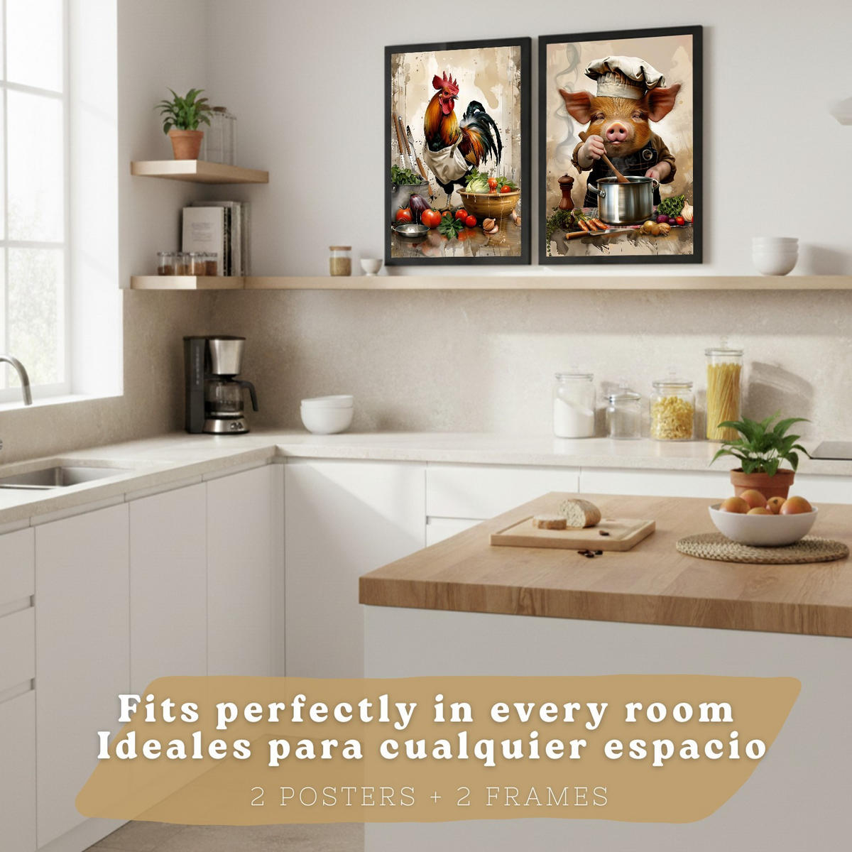 PLAKAT Sada 2 Animal Chef A3 Černý rám - černá, papír (29.7/1/42cm) - Nacnic