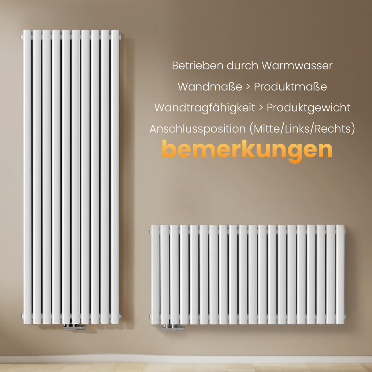 HEIZKÖRPER Doppelrohr horizontal montierbar Weiß 60/120/8,1 cm - Weiß Hochglanz, Metall (120/60/8cm) - EMKE