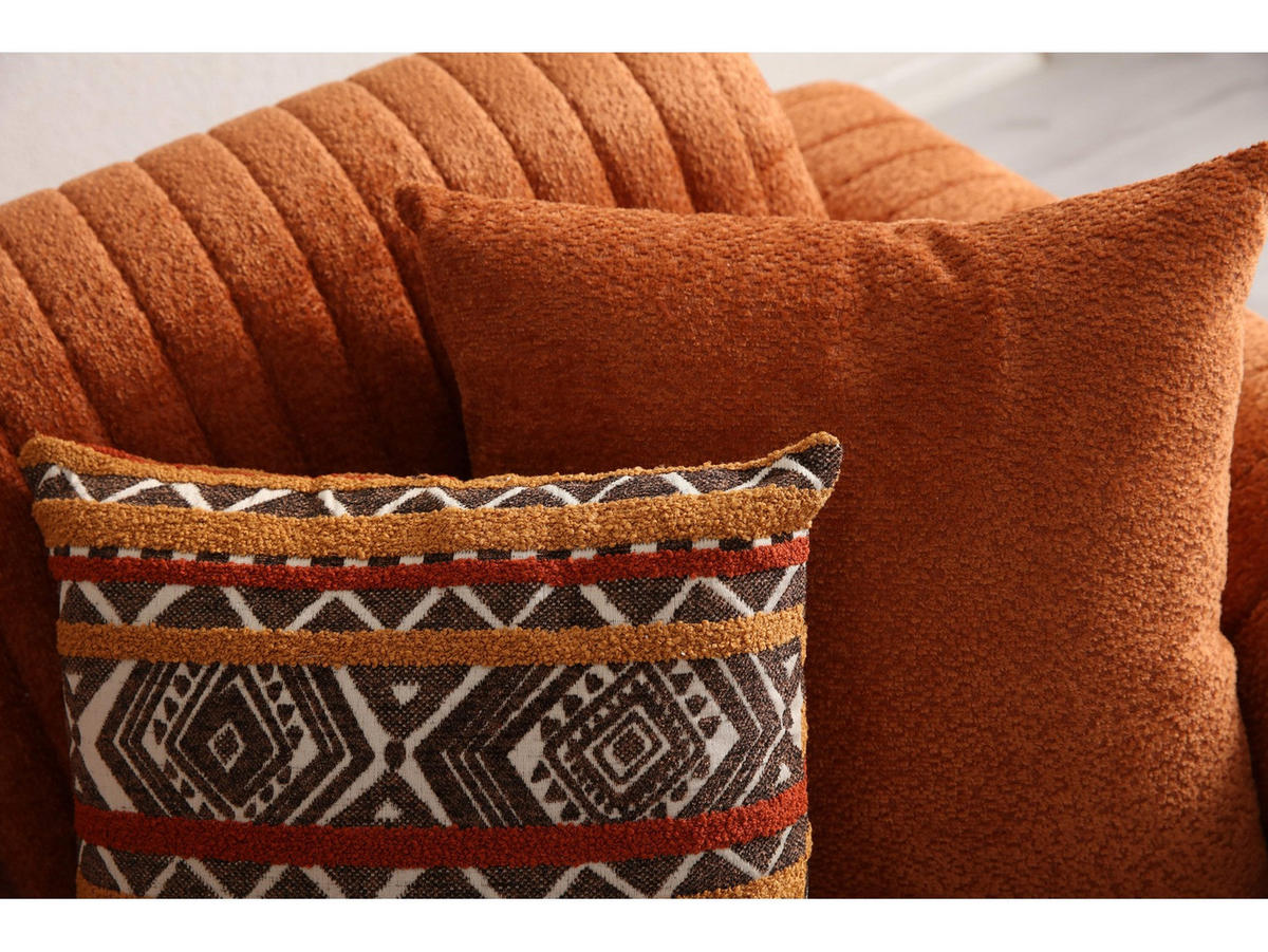 SOFA Kyoto 3-Sitzer Bouclé Terracotta - Terracotta, Holz/Textil (230/80/95cm)