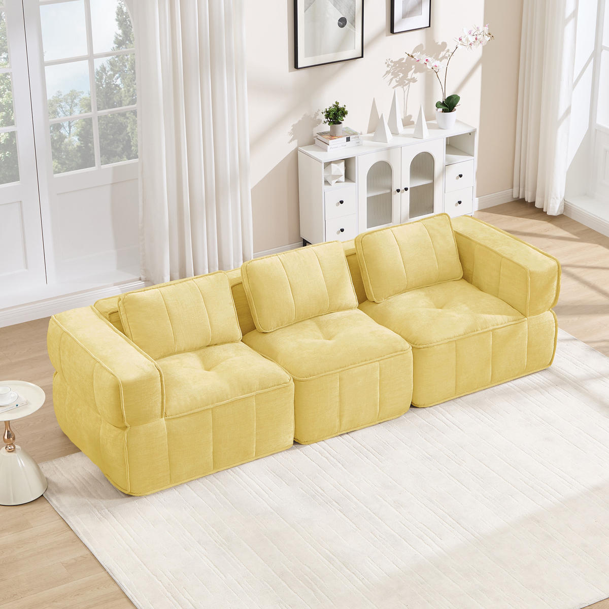 3-SITZER-SOFA DE-34428 mit stützenloses Design Gelb - Gelb, Textil (93/67/271cm) - ComfortXL