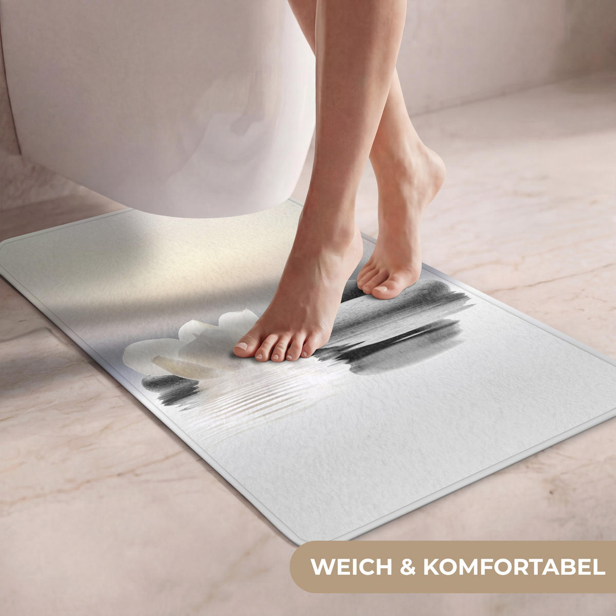WC PŘEDLOŽKA Kameny - Lotos - Bílý - Voda - Zen 50x80 cm - bílá, textil/plast (50/1cm) - OnlyWow